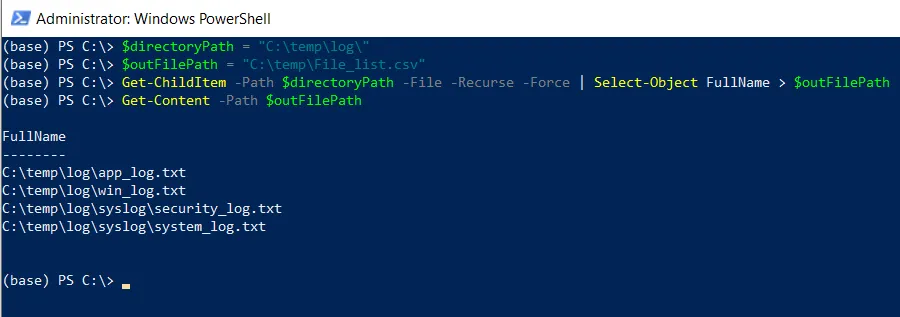PowerShell list all files in directory and subdirectories to csv file