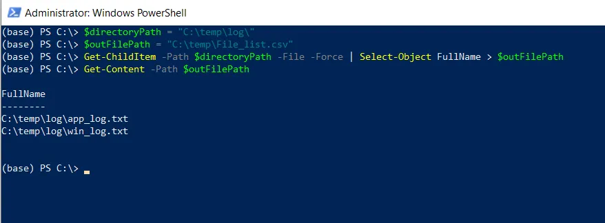 PowerShell list all files in directory to csv file