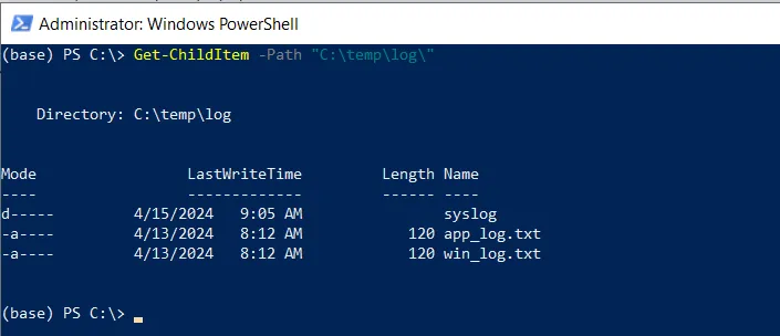 PowerShell list files and directories without changing the current directory