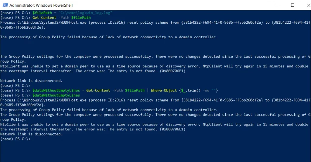 PowerShell remove blank line from a file