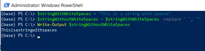 PowerShell remove spaces from a string with replace operator