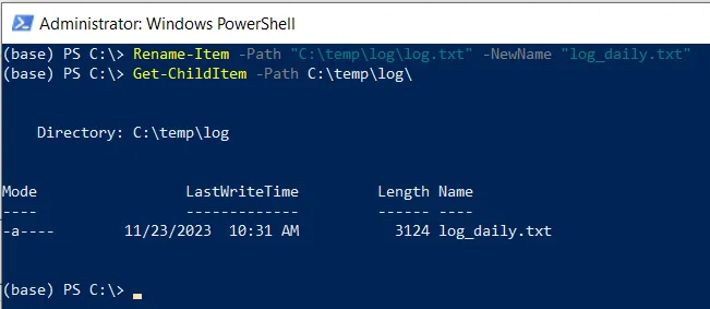 PowerShell rename file with rename-item