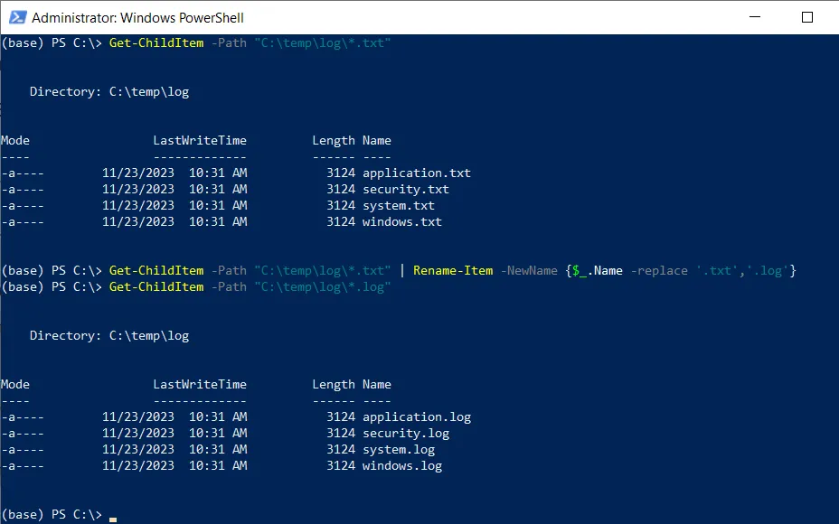 PowerShell rename multiple files with extension using Rename-Item