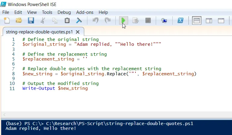 PowerShell replace double quotes in a string using Replace() method