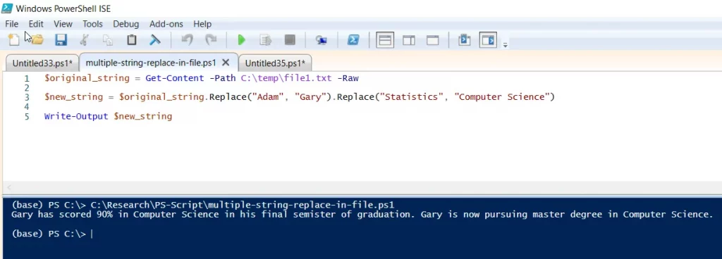 PowerShell replace multiple strings in a file using replace() method
