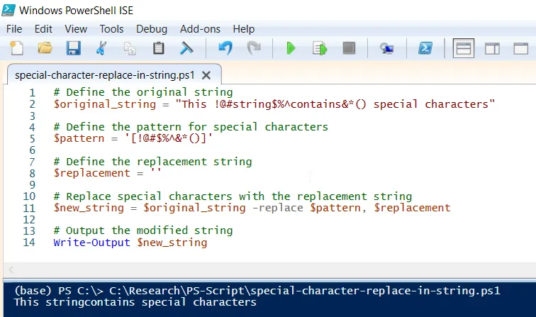 PowerShell replace special characters in a string using replace operator