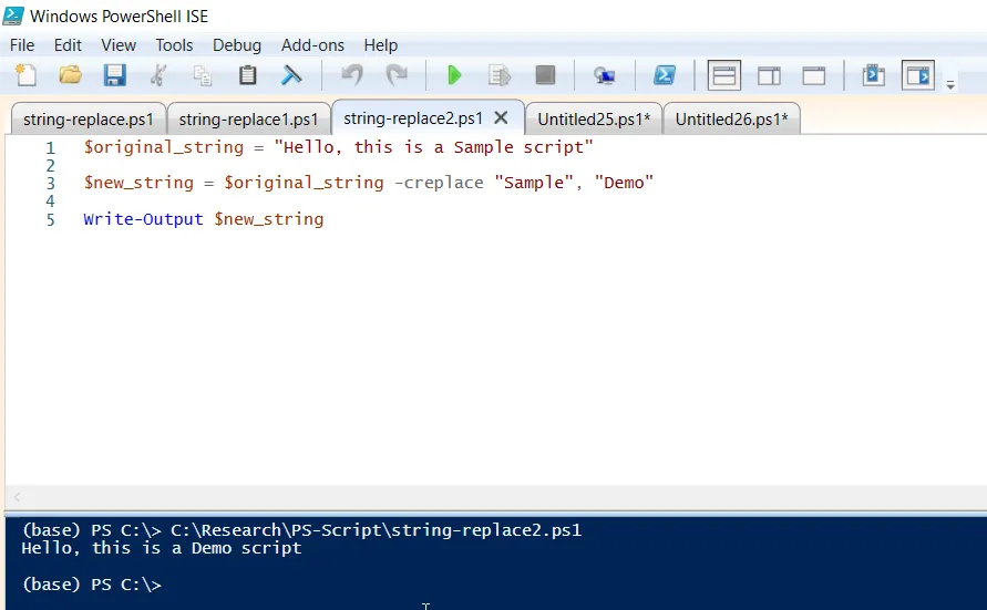 PowerShell replace text in a string using creplace operator