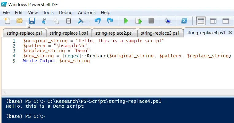 PowerShell replace text in a string using  regex replace() method