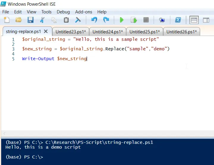 PowerShell replace text in a string using replace() method