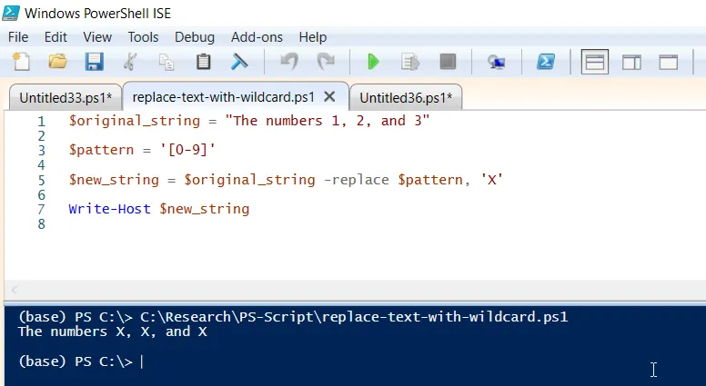 PowerShell replace text with wildcard patterns in a string