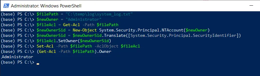 PowerShell set owner of a file