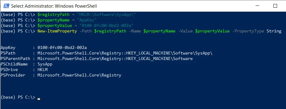 PowerShell sets registry value using New-ItemProperty