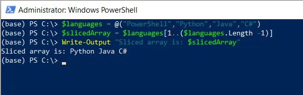 PowerShell slice array using specific index to end