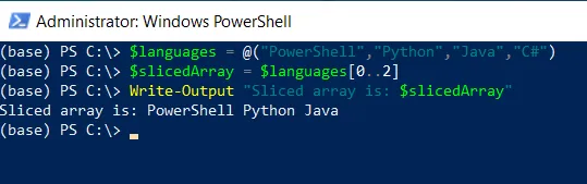 PowerShell slice array using indexing