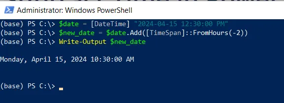 PowerShell subtract time from datetime using TimeSpan with Add() method