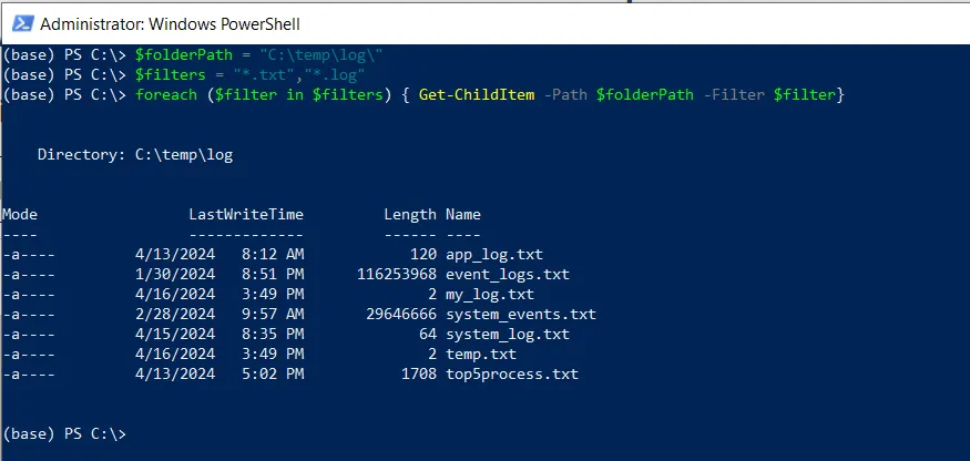 PowerShell use Get-ChildItem with multiple filters