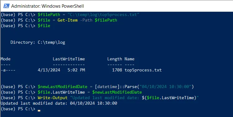 PowerShell change last modified date of a file