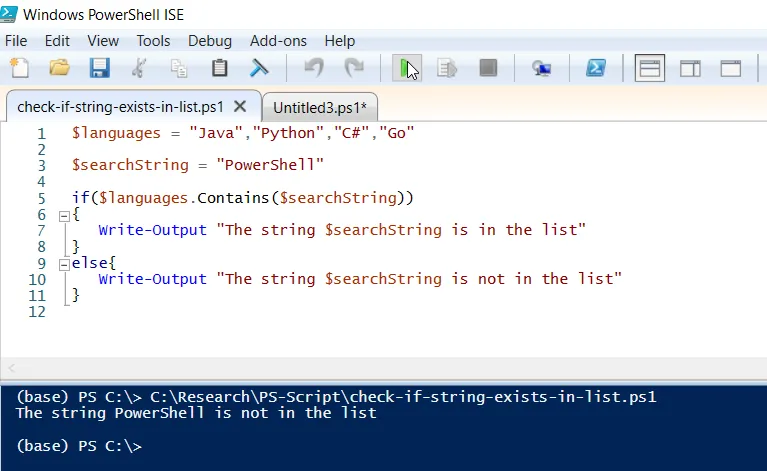 PowerShell check if string exists in list using Contains() method