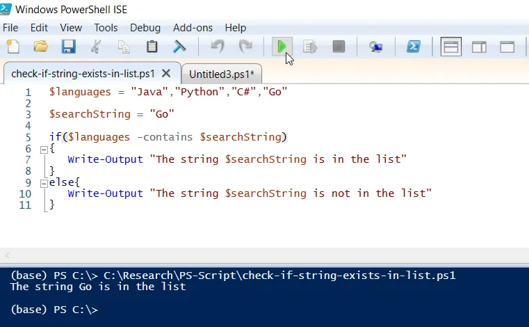 PowerShell check if string exists in list using -contains operator