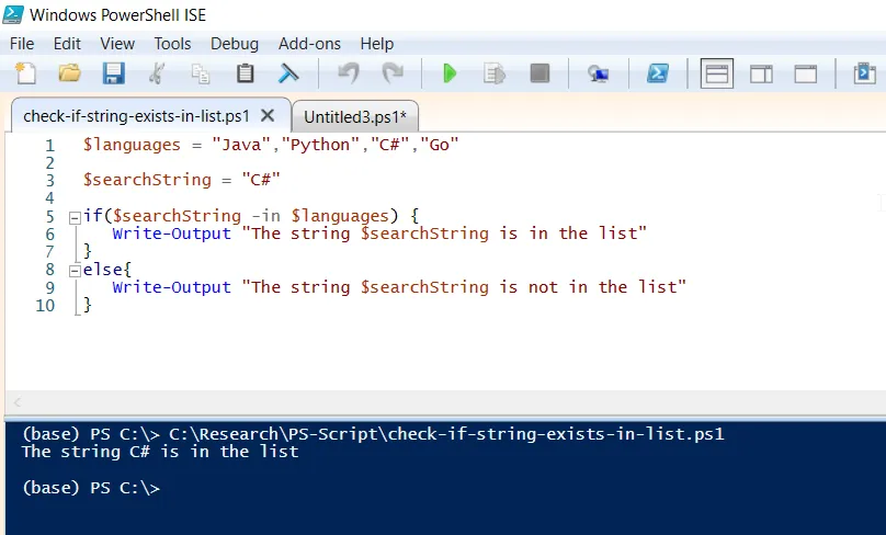 PowerShell check if string exists in list using -in operator