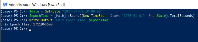 PowerShell convert date to epoch time