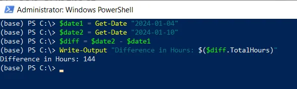 PowerShell get date difference in hours