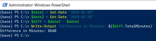 PowerShell get date difference in minutes