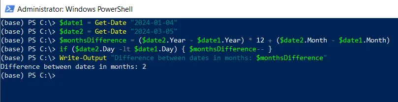 PowerShell get date difference in months