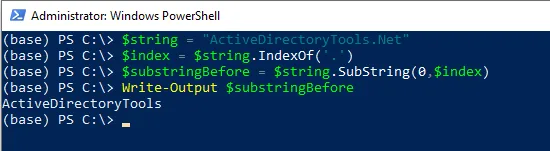 PowerShell extract substring before character using substring() method