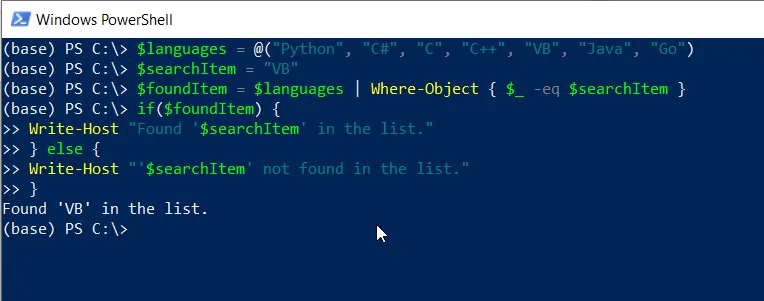PowerShell find item in list