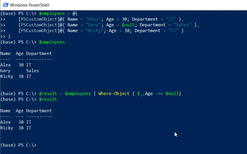 PowerShell Where-Object with not null