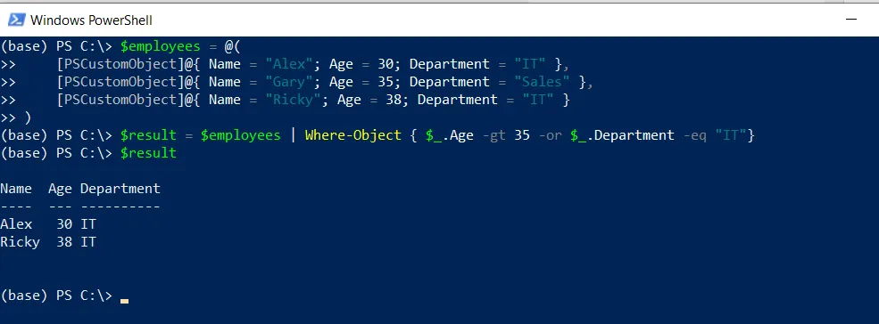 PowerShell Where-Object cmdlet with -Or operator